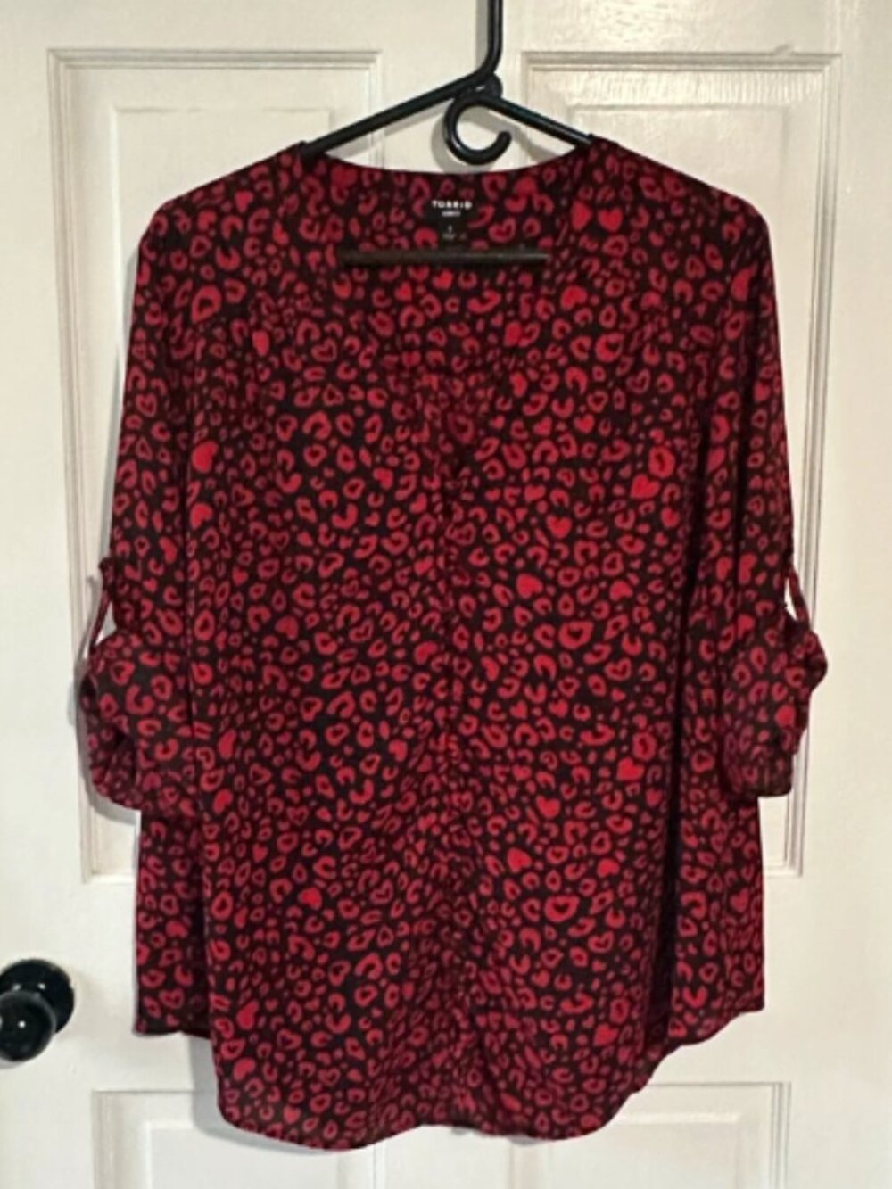 Torrid Harper Blouse Red/Black Animal Print Hearts